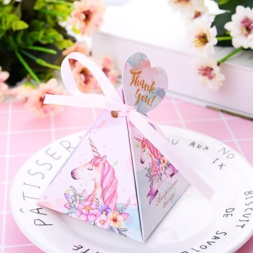 10PCS Unicorn Candy Dragee Gift Box Packaging Paper Wrapping Gift Bag Wedding Deco Mariage Chocolate Box with Tags and Ribbons