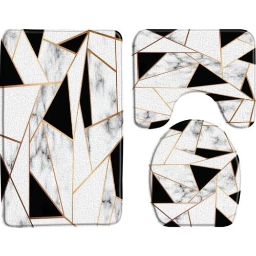 3PCS Black White Marble Anti-Slip Bath Mats Modern Design Geometry Bedroom Kitchen Carpet Toilet Seat Cover Bathroom Rugs Set