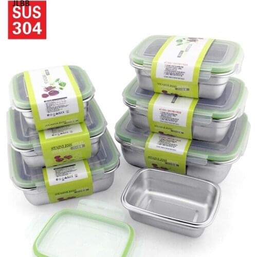 304 Stainless Steel Food Container Storage Box Bento Box Japanese Style Lunch Box Leakproof Refrigerator Freezer Food Box