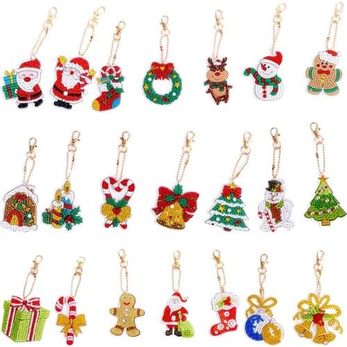 4pcs/5pcs/6pcs Diamond Painting Keychain Kits Christmas Cute Animal Character DIY keychain Diamond Bag Pendant Jewelry Decor