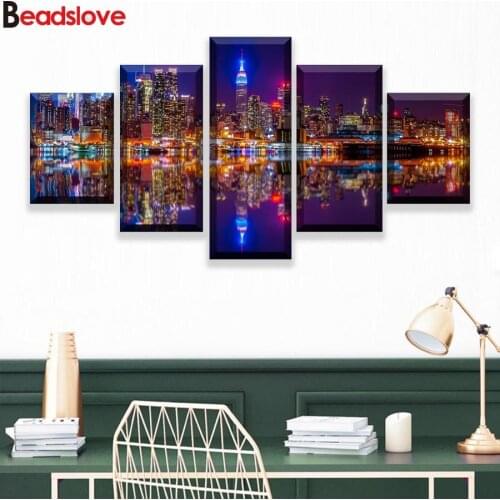 5D DIY diamond embroidery 5 Pieces New York City Building Sunset diamond painting Cross Stitch square round Rhinestone mosaic