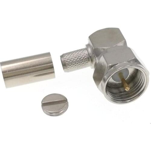 75ohm F Type Male Crimp Plug Right Angle Coax Connector LMR195 RG58 RG400 RG142