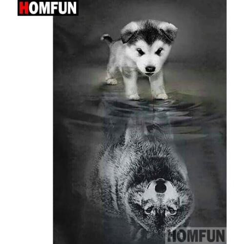 HOMFUN DIY 5D Diamond Painting "Dog wolf animal" Full Diamond Embroidery Sale Picture Of Rhinestones For Festival Gifts A16931