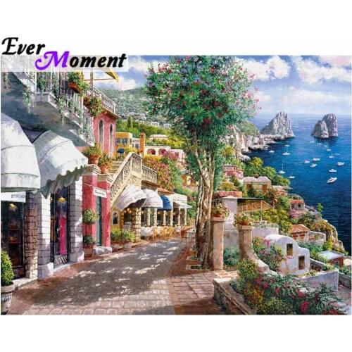 Ever Moment Diamond Painting 5D DIY Full Square Drill Sea Street Cross Stitch Scenery Diamond Embroidery Handmade Decor ASF1350