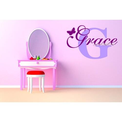 Butterfly Monogram Name Wall Stickers Decor Initial Girls Room Vinyl Wall Decal Graphics High Quality Wallpaper Mural SA647