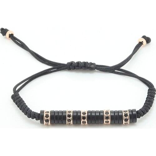 Trinket Anil Arjandas Men Bracelet Pave Black CZ Zircon Connector Braiding Macrame Bracelet Men