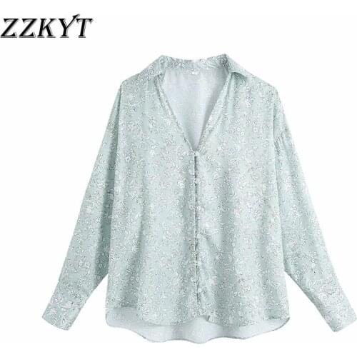 ZZKYT 2021 Women Spring Fashion Print Single Breasted Blouses Vintage Lapel Collar Long Sleeve Female Shirts Blusas Casual Tops