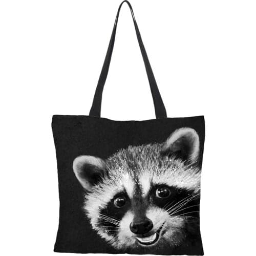 Big Black Shopping Handbag Travel Cute Dog Cat Print Shoulder Carry Tote Bag Women Beach Environmental Protection Cottonlinen