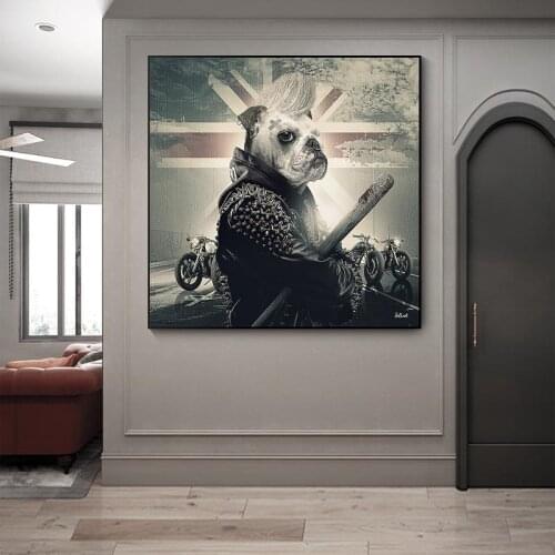 Animal Black Bulldog Dog Canvas Painting French Poster Abstract Wall Art Canvas Prints Pictures Wall Art for Living Room Home