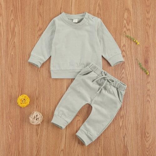 Baby Girls Boys Clothes 2021 Autumn Spring Newborn Sets Solid Cotton Casual Long Sleeve Pullover Sweatshirt Tops+Pants Outfits