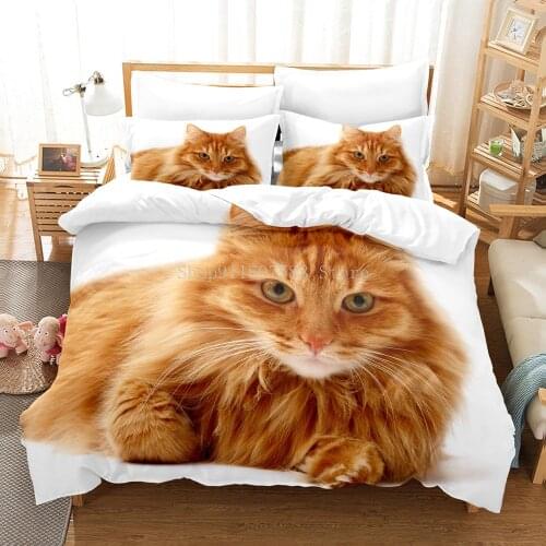 Cute Cat Pattern Bedding Set Soft Microfiber Comforther Cases Pillow Sham Twin Single King Size 3D Animal Bedding Set
