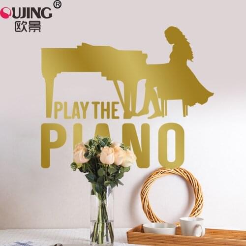 Creative Beauty Playing The Piano Hand Carved Wall Stickers Bedroom TV Sofa Wall Decor Home Decoration Art Mural Wall Decals