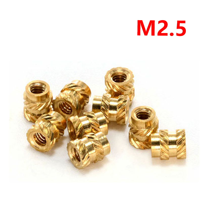 100pcs M2.5 Brass Nut Hot Melt Thread Inset Heating Molding Double Twill Knurled Injection Embedment Nut For Printing 3D Printer