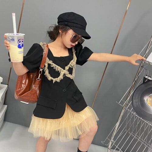 Baby Girl Summer Short-sleeved Childrens Suit 2021 Summer Small Fragrant Wind Top Skirt Two-piece Childs Clothes Girl Clothes