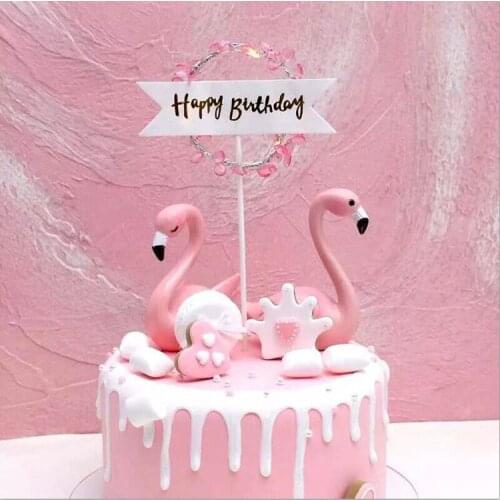 Metal Feather Circle Crystal Happy Birthday Cake Topper For Wedding Birthday Party Decor Supplies Cake Baking Decorations