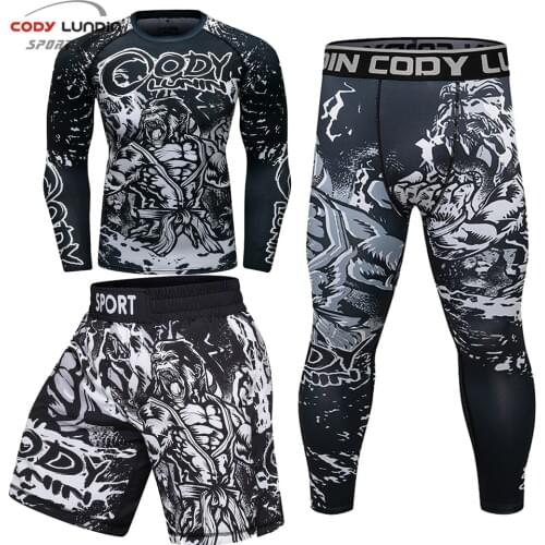Rashguard for men rash guard mma t-shirts +shorts trousers muay thai t shirt short bjj gi kickboxing mma clothing boxing shorts