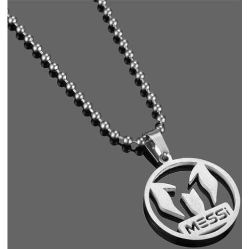 WAWFROK Stainless Steel Men Necklace Silver Color Football Superstar MESSI10 Necklace for Men Chain Length 60cm Necklace Pendant