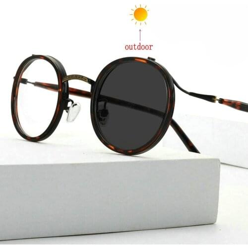 Outdoor Photochromic Multifocal Reading Glasses female Round Progressive Bifocal Presbyopic Glasses Black Frame Men Women NX