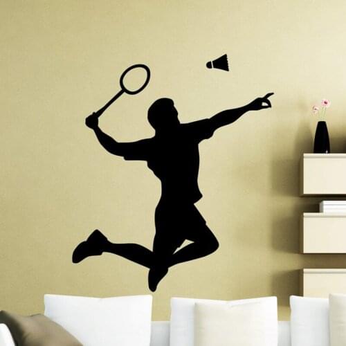 Badminton Player Wall Decal Shuttlecock Racquet Sports Stadium Interior Decor Door Window Vinyl Stickers Silhouette Mural Q607