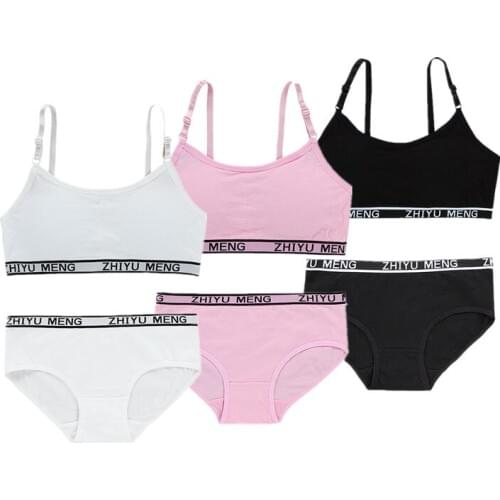 Teenagers Girls Lingerie Cotton Underwear Sets Kids Young Girls Training Bras Puberty Students Bra Vest Brassiere Panties