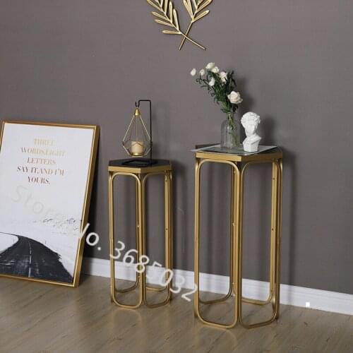 Nordic Goden Sofa Side Table Living Room Coffee Tables House Iron Art Display Shelf Flower Stand Metallic Iron Storage Rack