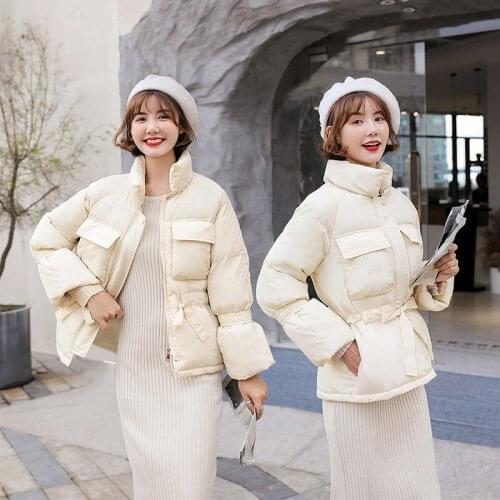 2019 Winter Autumn New Womens Female Padded Warm Thick Beige Wine Red Coat Parka , High Waist Parkas Coats for Woman