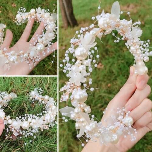 New Elegant Bridal Wedding Hair Accessories Pearl Flower Headband Band Headdress Crystal Headpiece Headbands Hair Decoration