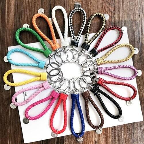 New Leather Rope Keychain Braided Rope key Ring Metal Couple Key Ring Leather Car Key Chain Small Gift for Men and Women