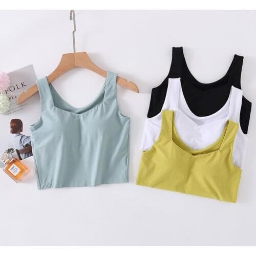 2021New summer womens modal cotton padded cropped tank top bra one-piece small sling