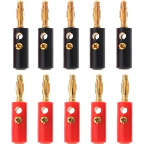 10 Pcs 4mm Gold Plated Audio Speaker Wire Cable Screw Banana Plug Connector Adapter L22