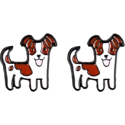 Daisies Jack Russell Puppy Shaped Enamel Stud Earring Cute Animal Dog For Women Girls Wedding Party Fashion Jewelry