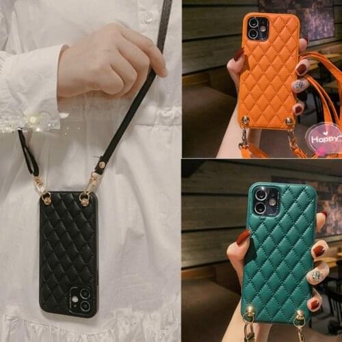 Luxury lambskin Crossbody Chain phone bag Strap leather case for iphone 12 pro max case 11pro max XS MAX 7 8 Plus X XR cover