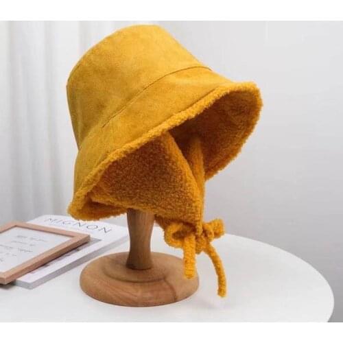 Bucket Hats New Winter Hats Women Thick with Earmuffs Solid Color Bucket Hat Warm Caps Outdoor Hat