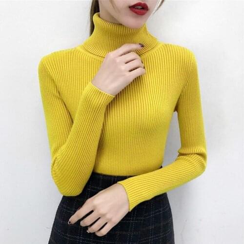Women Sweater Autumn Winter Stylish Ribbing Turtleneck Knitted Pullover Solid Color High Stretchy Knitted Top Women Streetwear