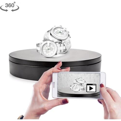 Black Matte Motorized Rotating Display Stand Turntable Bearing 0-5KG Battery/USB Use Photography Spinner for Jewelry Cake