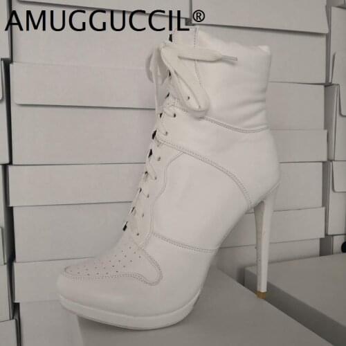 Customize 2021 Plus Big Size 35-47 White Rose Lace Up Fashion Sexy High Heel Female Autumn Winter Lady Ankle Women Boot X1875
