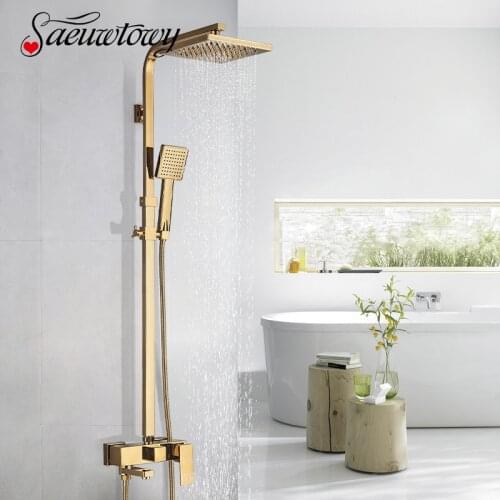 Golden Shower Bracket Faucet Rain Brass 8" Shower Faucet Bathtub Tap Bathroom Faucet Brass Hand Shower 360 Rotatble Spout