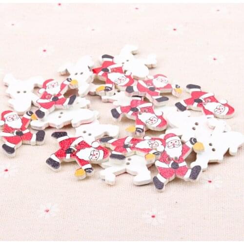 Father Christmas painted Wooden Buttons Bottoni for Handmade Scrapbooking Craft 100pcs 31x24mm MT0241