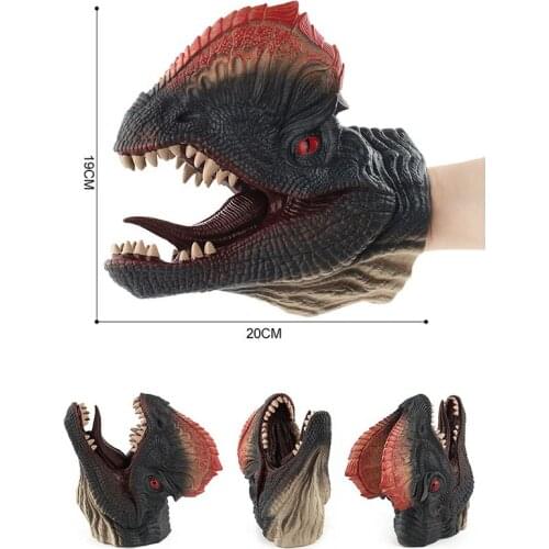 14-19CM Dinosaur Figure Hand Puppet Kids Toys Halloween Goods Bull Dragon Triceratops Double Crowned-Dragon Model Christmas Gift