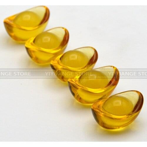 5 or10 Pieces Feng Shui Chinese Yellow Crystal Glass Gold Ingots Paperweight Lucky Family Fashion Gift Home Decoration 2.5cm