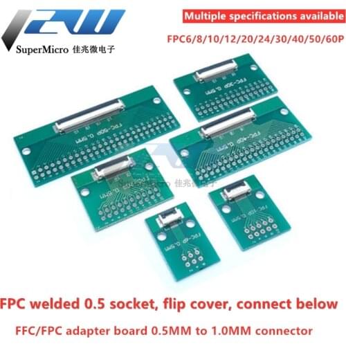 5pcs/lot FFC/FPC adapter plate welded 0.5mm to 1.0mm connector 6P/8P/10P/20P/24P-60P