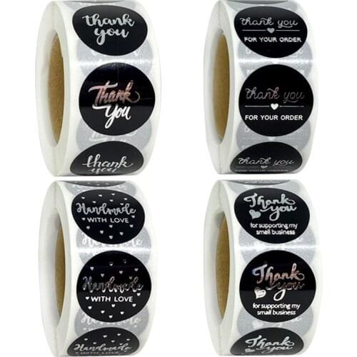 500pcs Silver Black Thank You Stickers for Supporting my business Paper Seal Label Sticker for Christmas Gift Packing Stationery