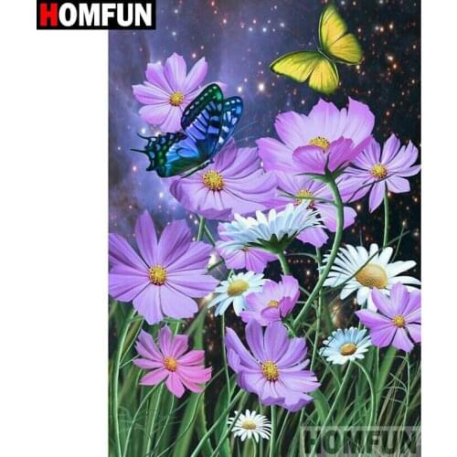 HOMFUN Full Square/Round Drill 5D DIY Diamond Painting "Flower butterfly" Embroidery Cross Stitch 5D Home Decor Gift A07723