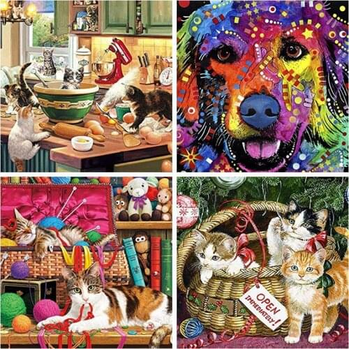 Diamond Painting animal Cross Stitch Cat Diamond Embroidery Full Round Drill DIY diamond Mosaic Resin Wall decoration painting