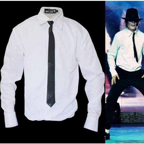 Hight-Q Rare MJ Michael Jackson Style White Shirt Thread Gluing NO Button Dangerous Bad Wear With Tie Quick Change Imitation