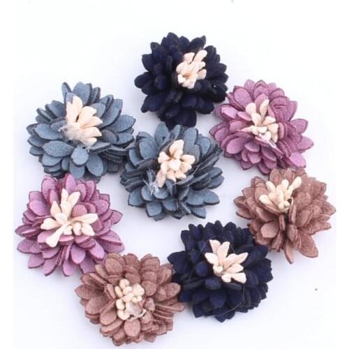 Free Shipping 40PCs 25MM handmade Suede Cord Flowers Button Patch Sticker Craft Fit Girls Hair Jewelry Elastic Headband Shoes