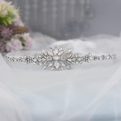 TRiXY Sparkle Wedding Belts Rhinestone Applique for Wedding Dress Thin Brides Belt Diamond Sashes Wedding Decoration Women Belt