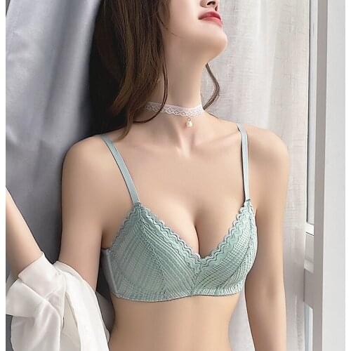Young Girls Sweet Lace Bra Comfortable Wire Free Thin Small Chest Gathered Bras Triangle Cup Sexy Lace Lingeri Women Underwear