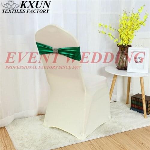 Ivory Color Spandex Chair Cover With Bronzing Coated Chair Band Include Net Buckle For Wedding Event Decoration