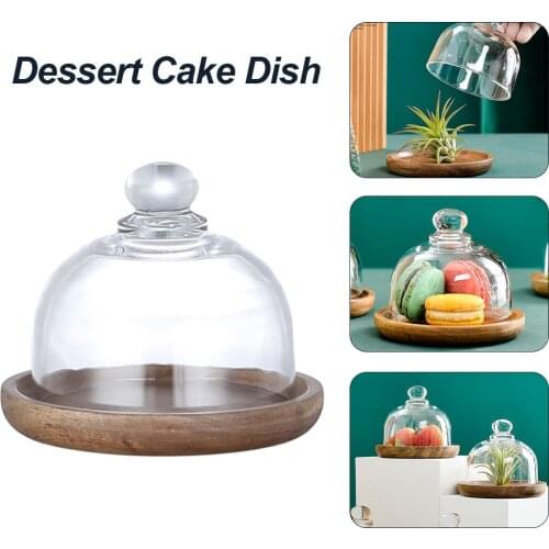 Japanese Dessert Cake Dish Wooden Tray Transparent Glass Cover Lid Fruit Chocolate Macaroon Sushi Butter Plate Food Container